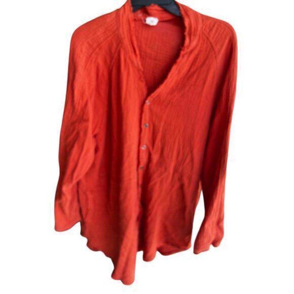 FLAWLESS burnt orange pumpkin spice raw hem gauze blouse oversized sz XL fit 3XL
